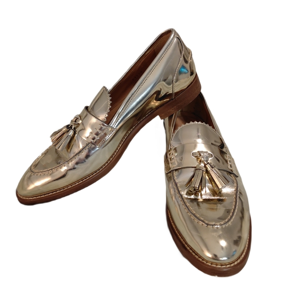 J Crew Gold Loafers Biella Metallic Tassel Flats size 6.5